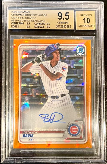 Brennen Davis 2020 Bowman Chrome Orange Sapphire Refractor RC AUTO /25 BGS 9.5