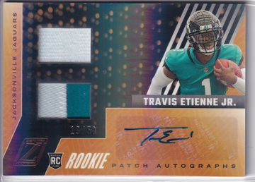 Travis Etienne 2021 Panini Zenith RPA 19 /50 Rookie Patch Auto 2 Color Patch