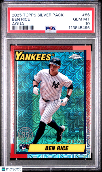 2025 Topps Silver Pack 1990 Chrome Promo Ben Rice #86 Aqua /199 PSA 10