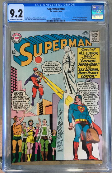 Superman #168 (1964) CGC 9.2 -- O/w to White pgs; JFK Memorial by Mort Weisinger