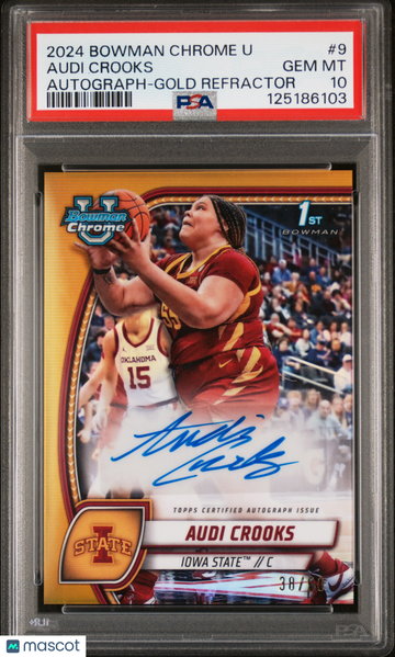 2024 Bowman Chrome University Audi Crooks #9 Autograph Gold Refractor PSA 10