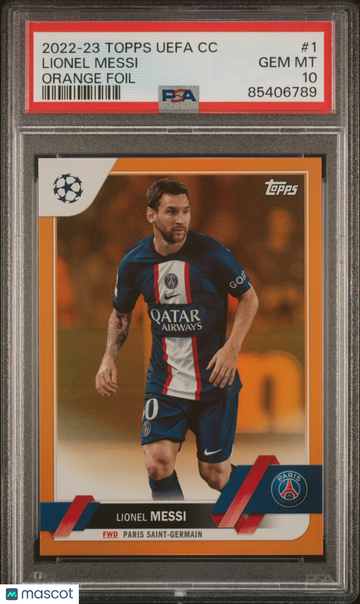 2022 Topps UEFA Club Competitions Lionel Messi #1 Orange Foil /25 PSA 10