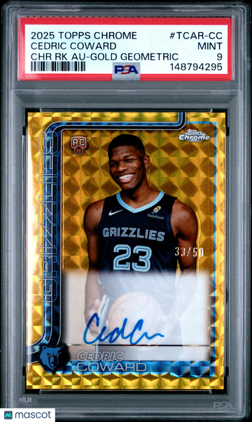 2025 Topps Chrome Chrome Rookie Autographs Cedric Coward #TCAR-CC RK Gold Geometric /50 PSA 9