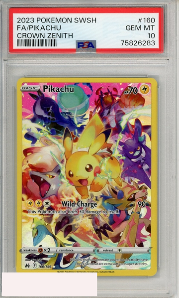 2023 POKEMON SWORD AND SHIELD CROWN ZENITH FA PIKACHU #160 PSA 10 GEM MT