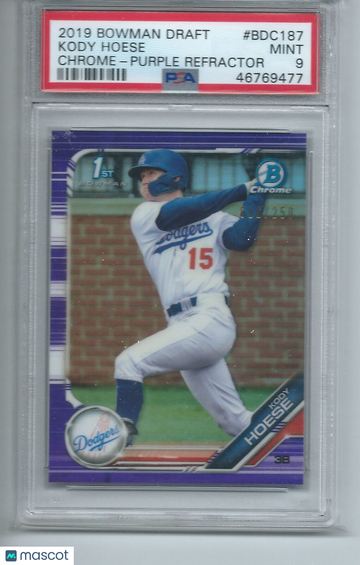 2019 Bowman Draft Kody Hoese #BDC187 Chrome Purple Refractor PSA 9