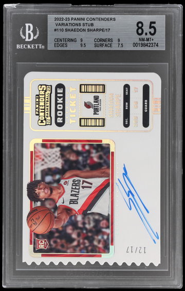 2022 Panini Contenders Shaedon Sharpe Rookie Ticket Autograph Stub BGS 8.5 RC