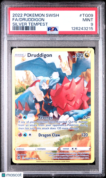 2022 Pokemon Sword & Shield Silver Tempest Druddigon PSA 9 #TG09