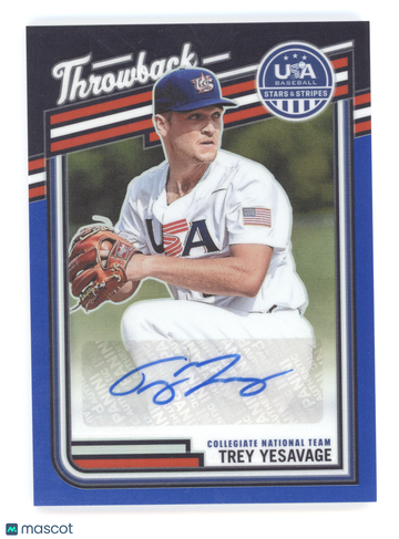 2026 Panini USA Baseball Stars & Stripes Prizm Throwback Trey Yesavage #TS-TY Autograph Blue 36/49