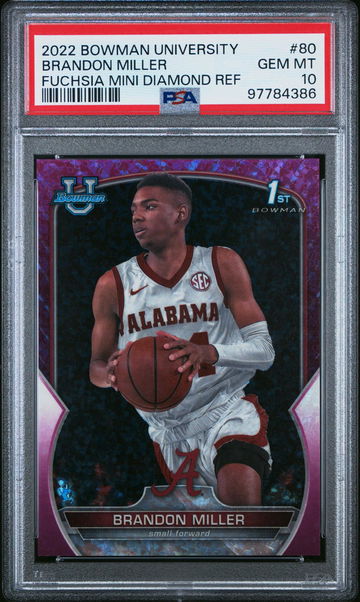 2022 Bowman Chrome University Fuchsia Mini Diamond Ref Brandon Miller #80 /150 PSA 10