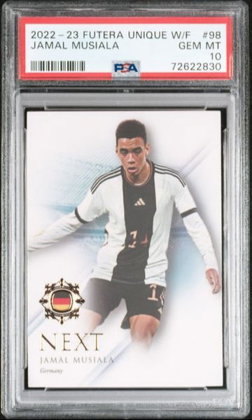 2022-23 Futera Unique World Football Jamal Musiala Next #98 PSA 10 RC Rookie Germany