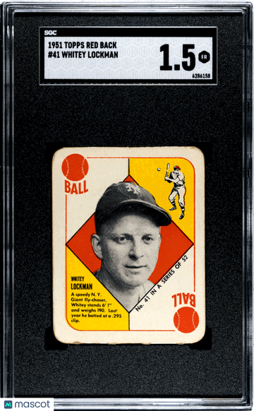 1951 Topps Red Back Whitey Lockman #41 SGC 1.5