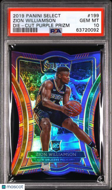 2019 Panini Select Zion Williamson #199 Die Cut Purple Prizm PSA 10