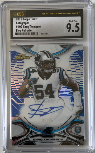 2015 Topps Finest Shaq Thompson Blue Refractor RC Auto /25 CSG 9.5 Panthers