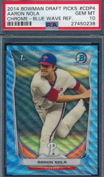 2014 Bowman Chrome Draft Aaron Nola Blue Wave Refractor RC PSA 10 GEM MT 0238