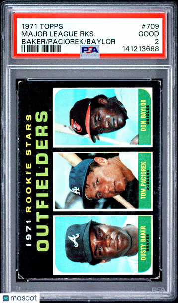 1971 Topps Major League RKS. #709 Baker Paciorek Baylor PSA 2