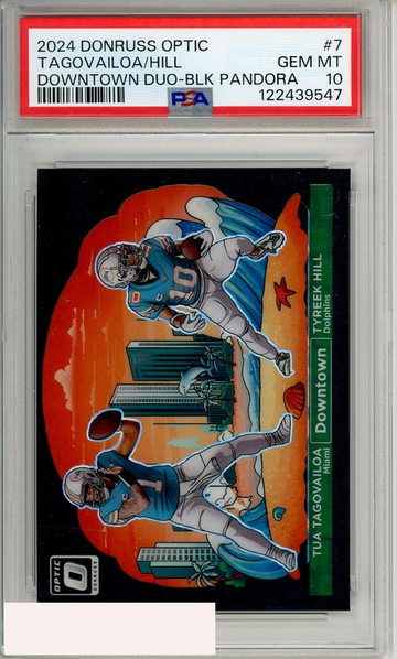2024 PANINI DONR OPTIC DOWNTN DUO TAGOVAILOA HILL #7 BLK PAND PSA 10