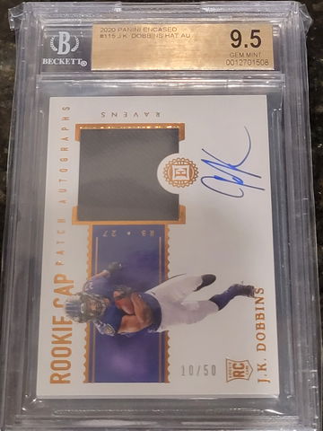 2020 Panini Encased JK Dobbins Auto Relic Cap Patch 10/50 **BGS 9.5-10**