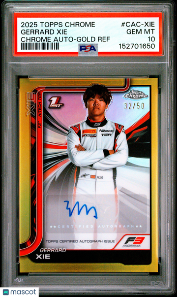 2025 Topps Chrome Formula 1 Autographs Gerrard Xie #CAC-XIE Gold /50 PSA 10