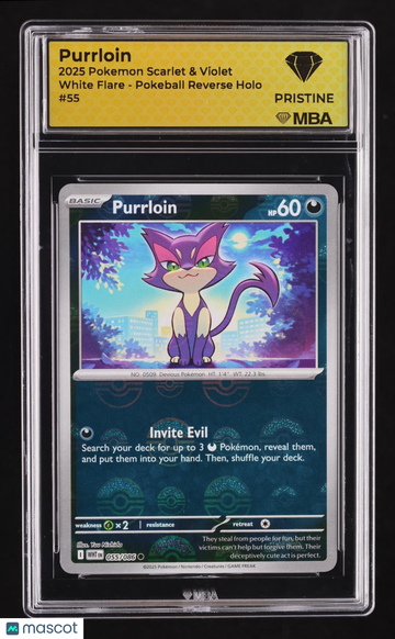 2025 Pokemon Scarlet & Violet White Flare Purrloin Reverse Holo MBA 10 #55