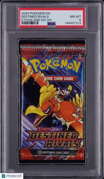 2025 Pokemon Int'l Scarlet & Violet Destined Rivals Pack Destined Rivals Ethan And Ho Oh PSA 8