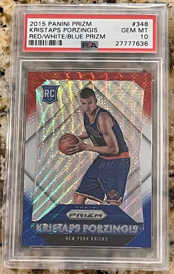 2015 Panini Red White Blue Prizm #348 Kristaps Porzingis RC Rookie PSA 10