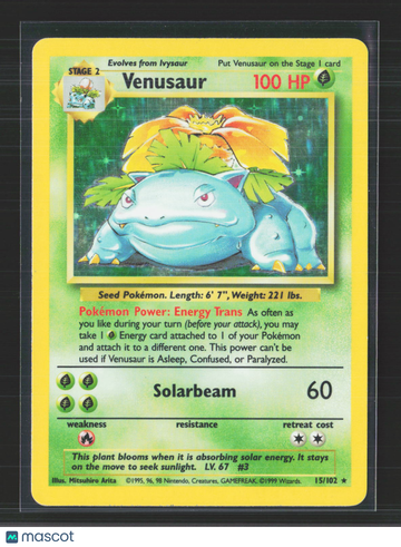1999 Base Set Venusaur Holo Rare #15/102