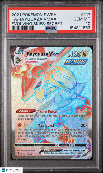 2021 Pokemon Sword & Shield Evolving Skies Rayquaza VMAX Fa Evolving Skies-Secret PSA 10 #217