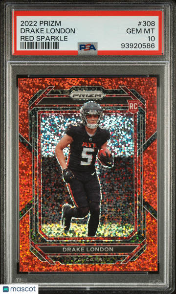 2022 Panini Prizm Drake London Red Sparkle Rookie #308 PSA 10 Atlanta Falcons