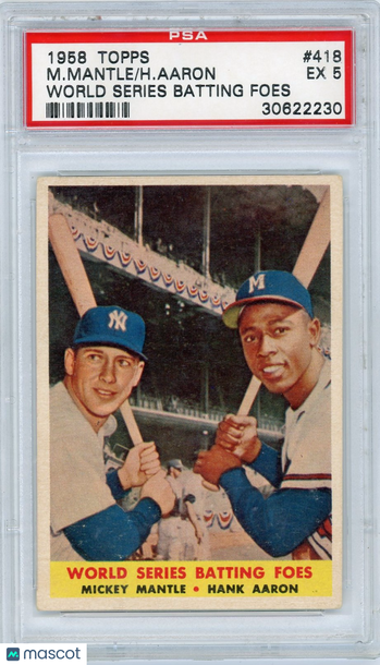 1958 Topps H. Aaron M. Mantle #418 W. S. Batting Foes PSA 5