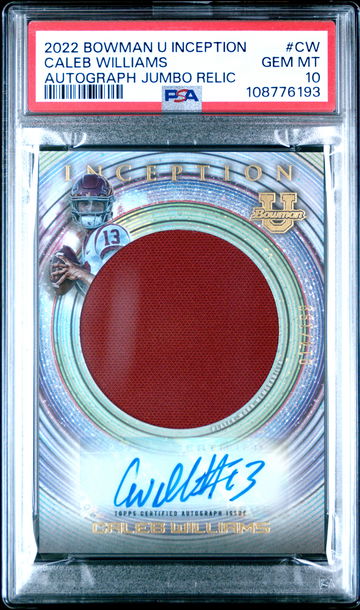 2022 BOWMAN U INCEPTION AUTOGRAPHS CALEB WILLIAMS JUMBO RELIC #CW RC PSA 10