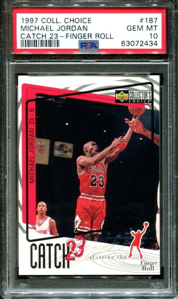 1997-98 Upper Deck Collector's Choice Catch 23 Finger Roll 187 Michael Jordan PSA 10 Gem Mint