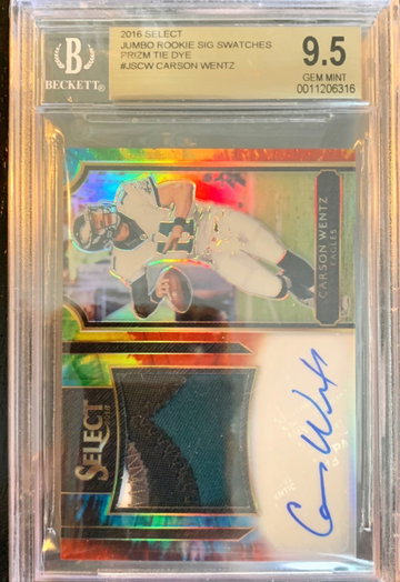 2016 Select Tie Dye Carson Wentz Rookie Jumbo 4 clr Jeremy Auto BSS 9.5/10