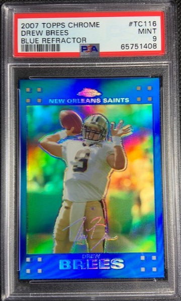2007 Topps Finest #2 DREW BREES Blue Refractor /299 SP PSA 9 MINT Saints