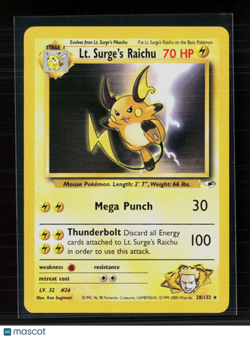 2000 Gym Challenge LT. Surge's Raichu Holo Rare #28/132