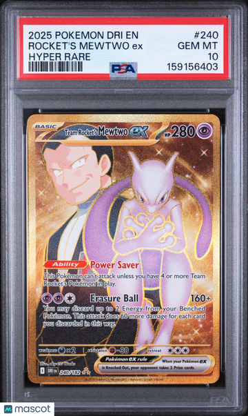 2025 Pokemon Dri EN-Destined Rivals Rocket's Mewtwo EX Hyper Rare PSA 10 #240