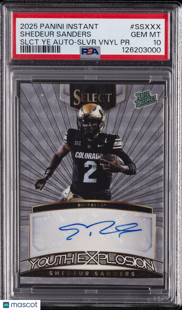 2025 Panini Instant Select Shedeur Sanders #SSXXX Slct Ye Slvr Vnyl PR /25 Short Print Rookie Low Pop PSA 10