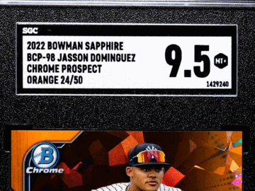 2022 Bowman Sapphire Jasson Dominguez #BCP-98 CHR. Pros. Orange Refractor SGC 9.5