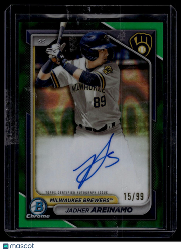 2024 Bowman Jadher Areinamo #CPA-JA Chrome Prospect Autographs Green Refractors SN AU