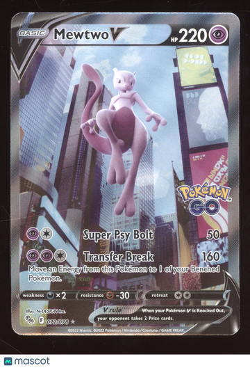 2022 Pokemon GO Mewtwo V Ultra Rare #072/078