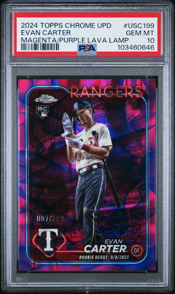 2024 Topps Chrome Update Magenta/Purple Lava Lamp Evan Carter #USC199 /299 PSA 10
