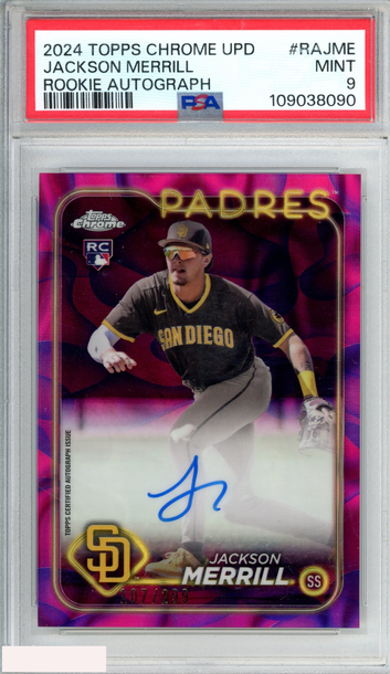 2024 TOPPS CHROME UPD ROOKIE AUTO JACKSON MERRILL MAG PRP LAVA LAMP OF 299 PSA 9