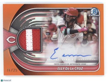2025 Bowman Chrome Autograph Relic Elly De La Cruz #BCAR-ED Orange Refractor 16/25