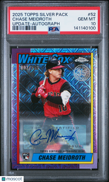2025 Topps Update Silver Pack 1990 Chrome Promo Chase Meidroth #52 Autograph /299 Rookie PSA 10