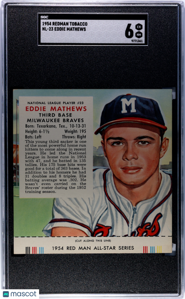 1954 Redman Tobacco Eddie Mathews #NL-23 SGC 6