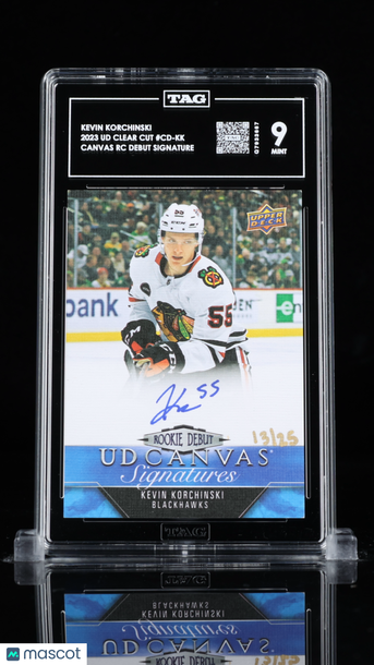 2023 Upper Deck Clear Cut Kevin Korchinski #CD-KK Rookie Debut Gold Signature /25 Rookie TAG 9