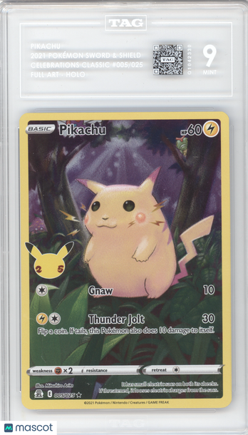 2021 SWSH Celebrations Pikachu Holo Rare TAG 9 #005/025