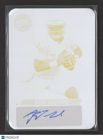 2024 Leaf Press Pass Premium Football Riley Leonard #BA-RL1 Yellow Printing Plate /1 Printing Plate