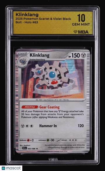 2025 Pokemon Scarlet & Violet Black Bolt Klinklang Holo MBA 10 #63
