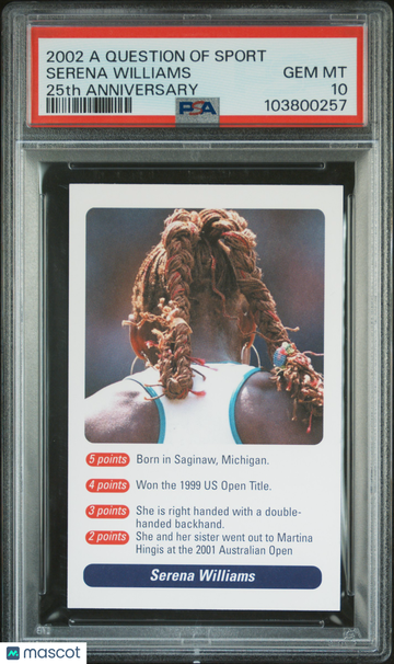 2002 A Question Of Sport 25th Anniversary Serena Williams Rookie PSA 10