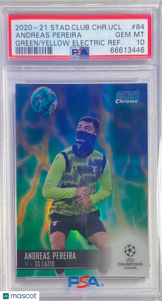 2020 Stadium Club Chrome UEFA Champions League Andreas Pereira #84 Green Yellow Electric Refractor PSA 10